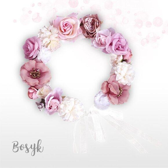 Dusty Rose Blush Baby Pink Ivory Lilac Flower Girl Crown-Spring floral Girl Halo - Picture 6 of 10